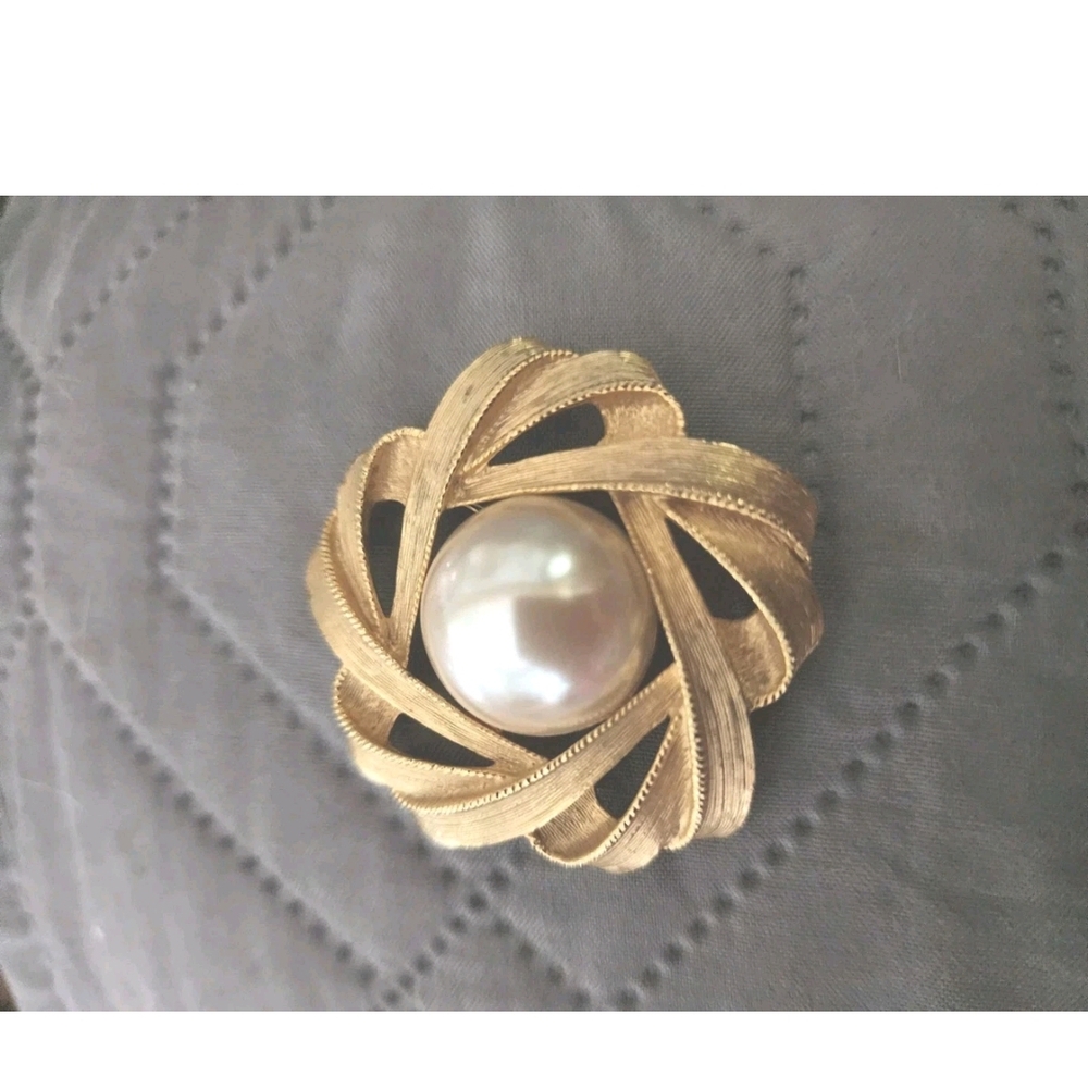 Givenchy Gold and White Brooch with Vintage Design